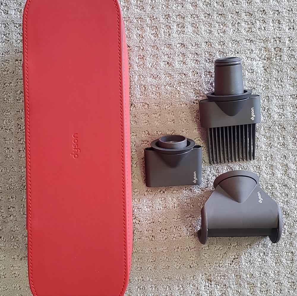 Dyson Supersonic Grooming Attachment Set with Red Travel Case and Gray Tools
